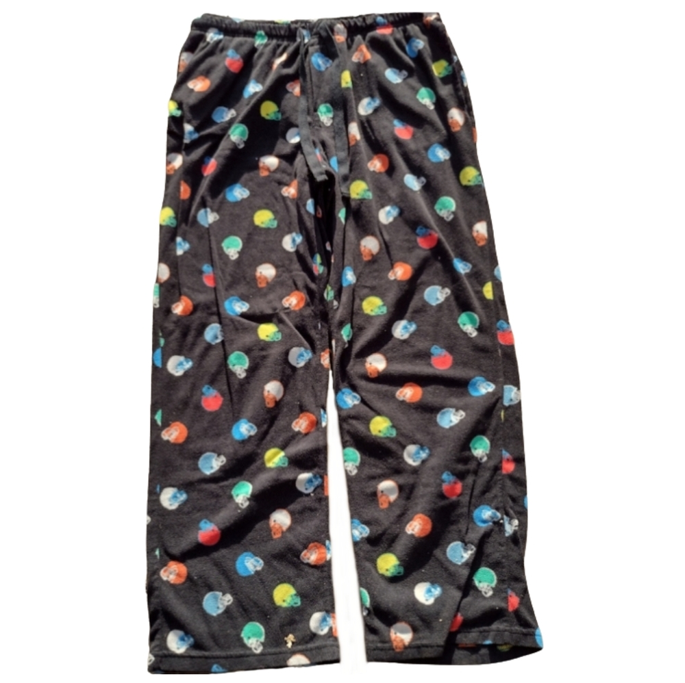 E) Croft & Barrow Men’s Fleece Lounge Pants – Size L Black Football Helmet Print